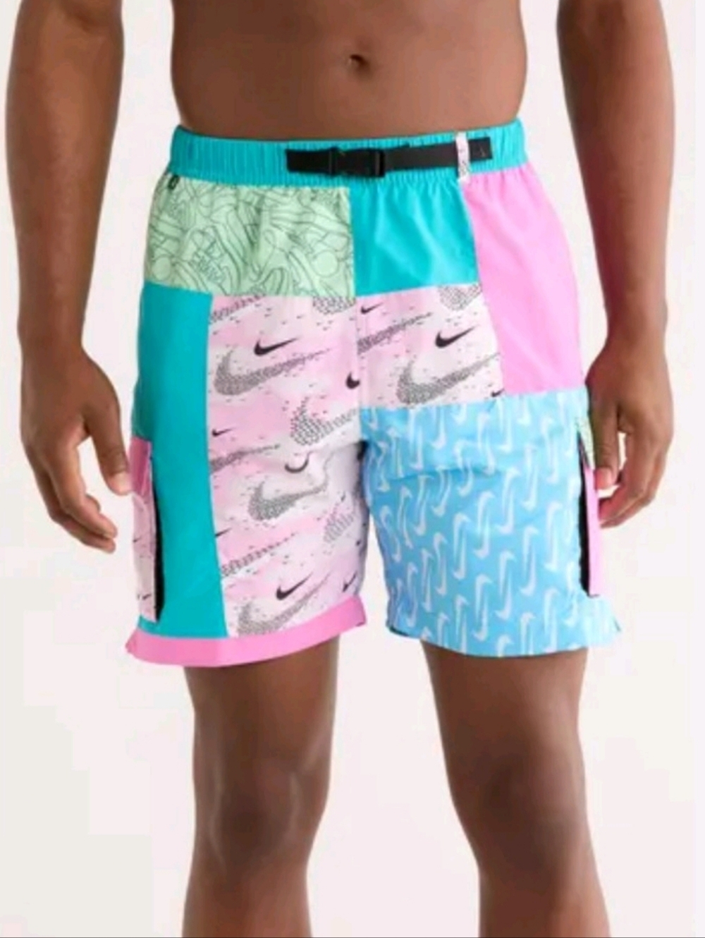 Nike Mens Swim Voyage Shorts Small Volley Patchwork Aqua, Cargo Shorts